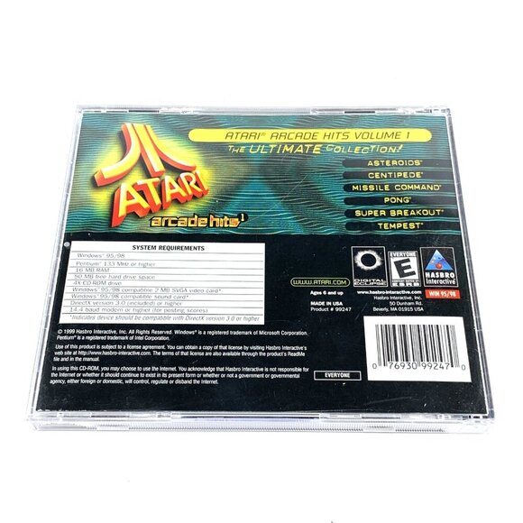 Atari Arcade Hits 1 Asteroids Centipede Pong CD Rom Windows 95/98 16mb Ram - Picture 6 of 6